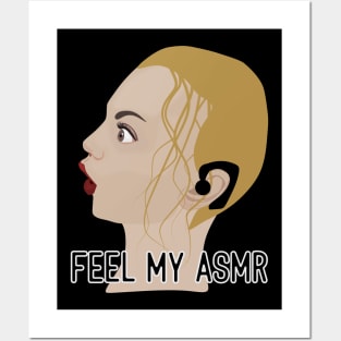 Asmr woman listening in earphones Posters and Art